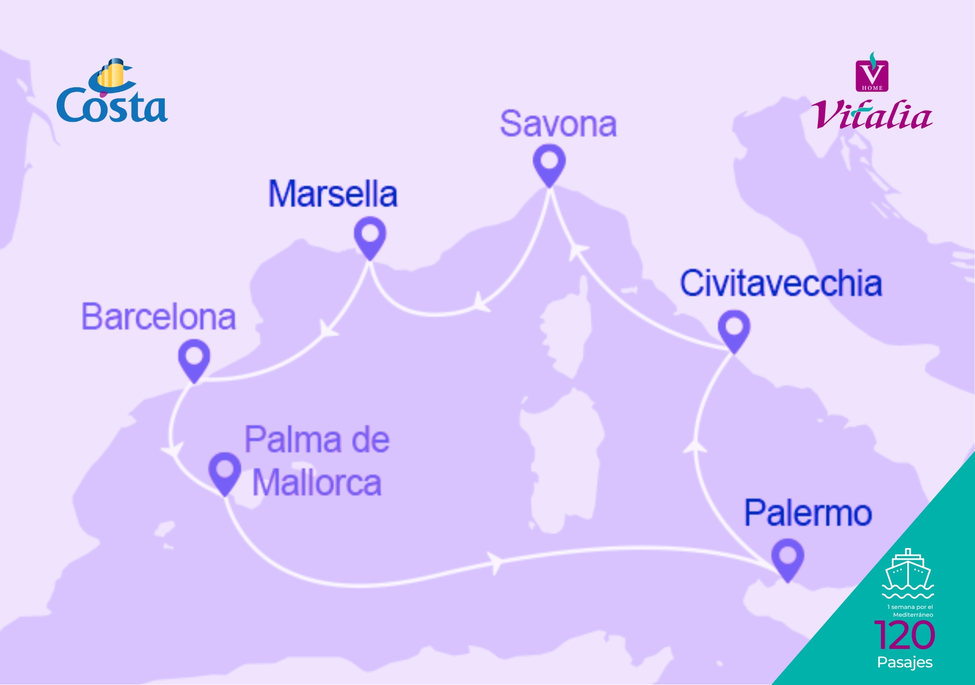 120 personas disfrutarán en primavera de un crucero de una semana por el Mediterráneo