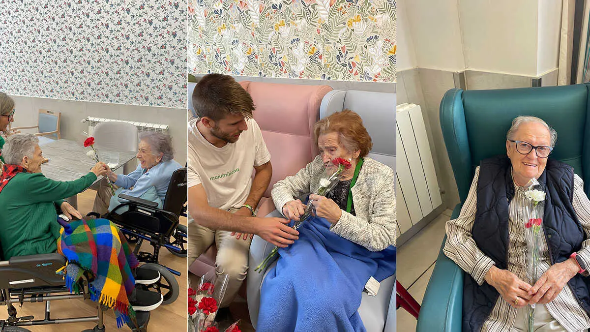 "Un pilar de gratitud" Maximiliana reparte 1.000 claveles de ofrenda a la tercera edad de Zaragoza