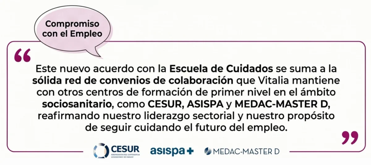 Vitalia consolida su compromiso con la formación firmando un convenio de colaboración con la Escuela de Cuidados del Ayuntamiento de Madrid